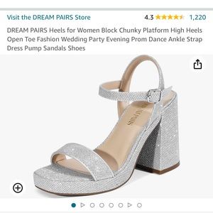 Silver Glitter Chunky Block Heel 4.3 in heel Ankle Strap